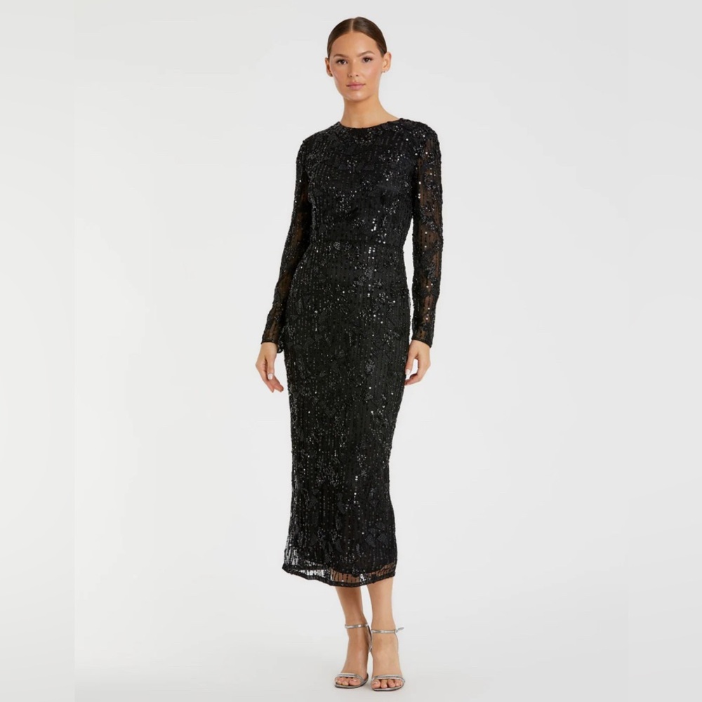Mac Duggal - High Neck Long Sleeve Beaded and Embellished Dress